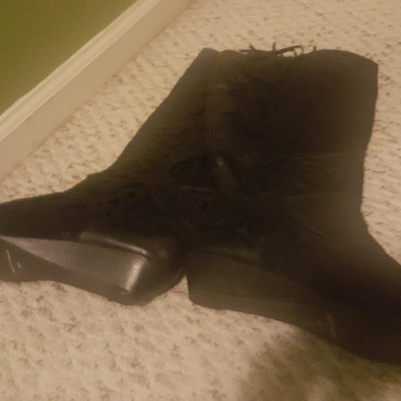 Leather upper Fringe black suede boot NWT/ New - Picture 4 of 6